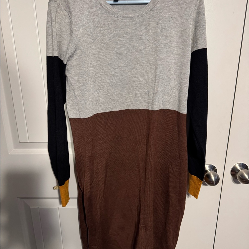 Stylish Gray and Brown Colorblock Dress